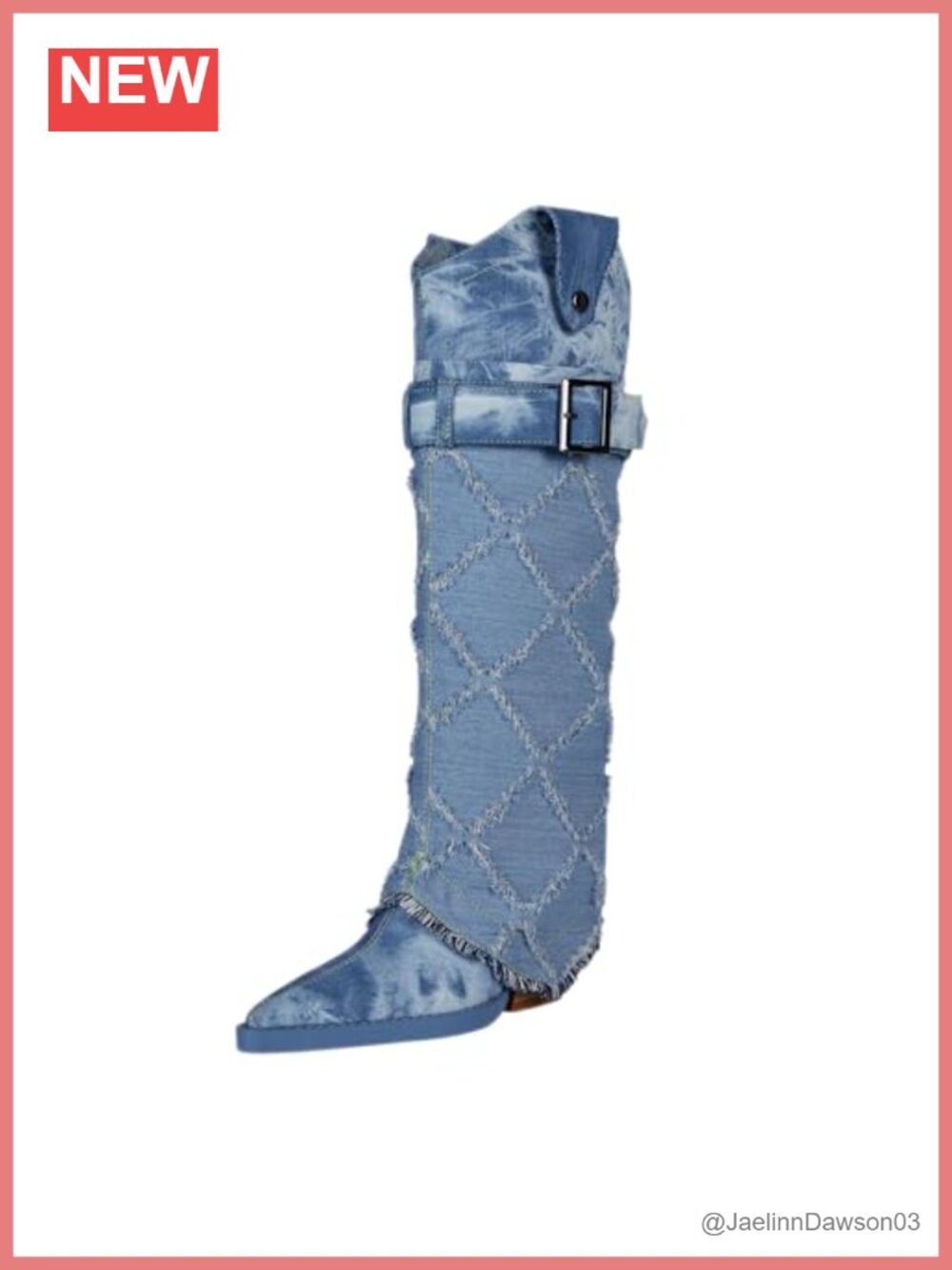 Denim Pointed Toe Chunky Heel Over-the-Knee Boots Fashion Square